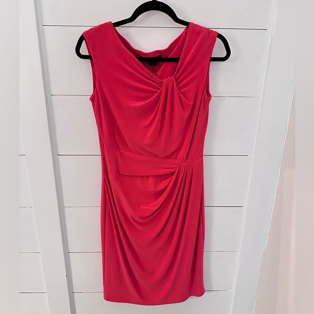 LAUREN RALPH LAUREN 6 Rose red twist chest sleeveless midi polyester midi dress
